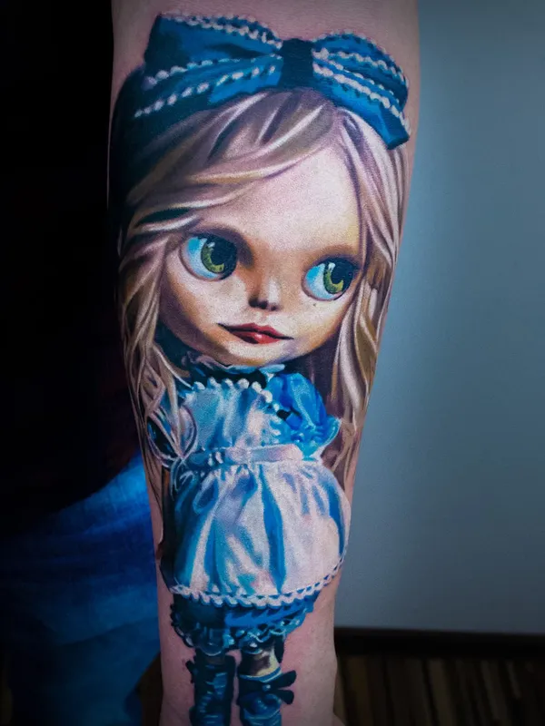Realistic tattoo of Blythe doll