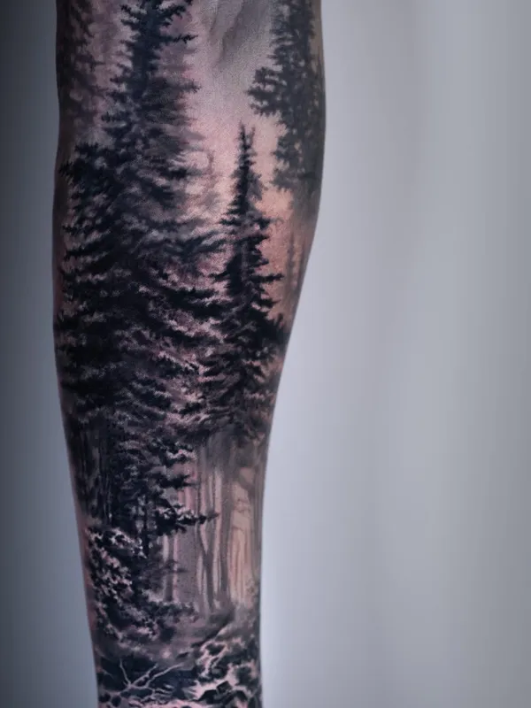 Forest tattoo on the forearm