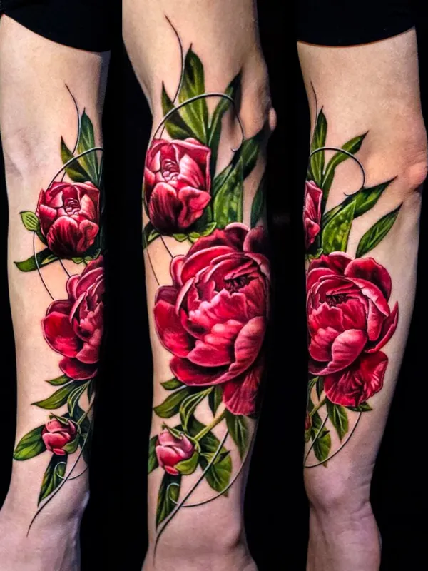 Realistic peony tattoo