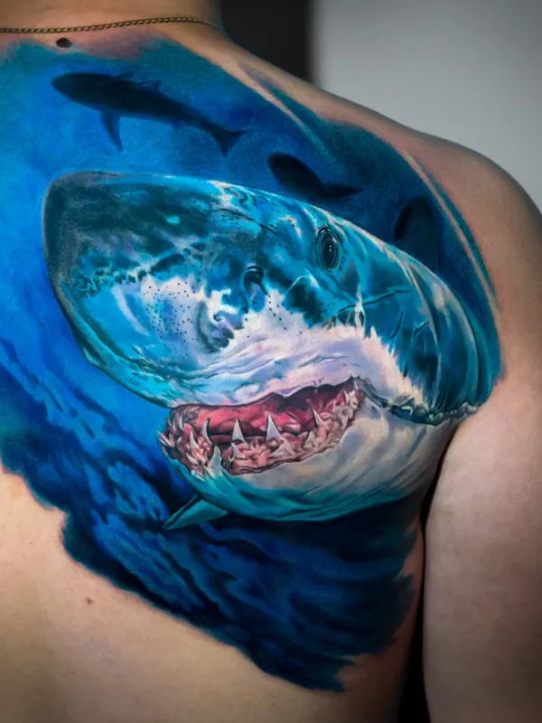 Shark tattoo on shoulder
